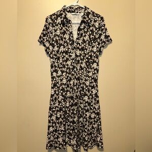 Isaac Mizrahi Black and White Floral Midi Dress